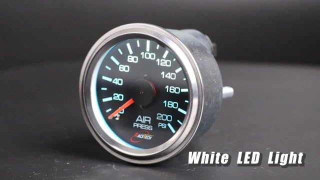 52mm 2-1/16" Mechanical Air Bag Suspension Pressure Gauge Air Suspension Gauge 0~200 PSI 1/8NPT Black Dial Chrome Rim for Air Ride Suspension Systems Racetech