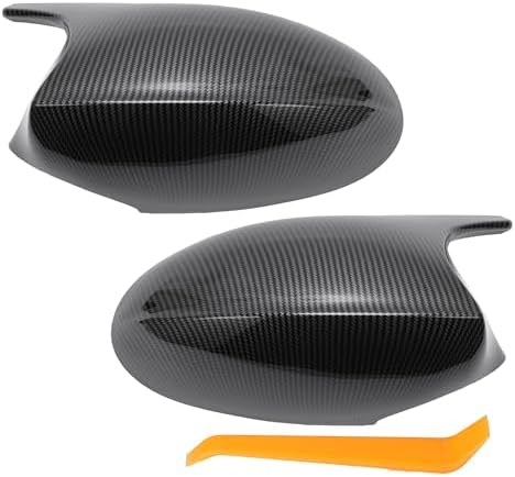 X AUTOHAUX 1 Set Car Rear View Driver Passenger Side Mirror Cover Cap Replacement Black Carbon Fiber for BMW 1 E87 E81 E82 E88 for BMW 3 E90 E91 E92 E93 Mirror Guard Covers Trims X Autohaux