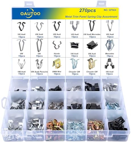 OAUTOO 270pcs Metal Trim Panel Spring Clip Assortment for Volkswagen Audi BMW Porsche GM Chrysler Oautoo