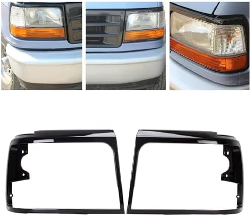 KUAFU Headlight Headlamps Trim Bezel Compatible with 1992-1997 Ford Bronco F150 F250 F350 F450 Bronco Pickup Truck Replacement for FO2513135 FO2512131 Front Left&Right Pair Black Kuafu