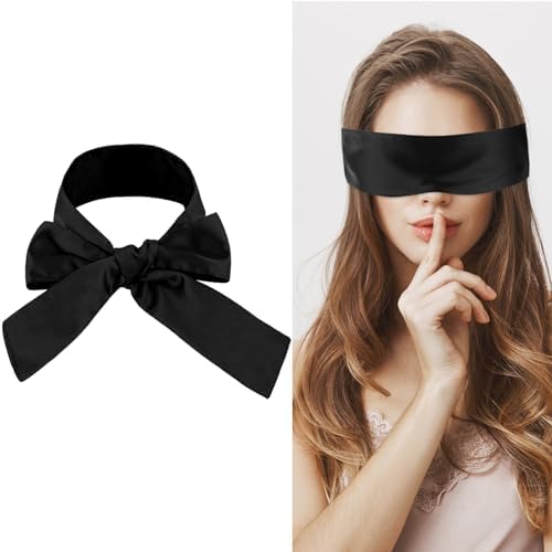 Маска для сна COMNICO Satin Sleep Eye Mask, 150см/59дюймов Регулируемая Комфортная Мягкая Маска для сна, Ночная Черная Заглушка света для Взрослых Путешествий Отдыха Медитации (Черный) COMNICO