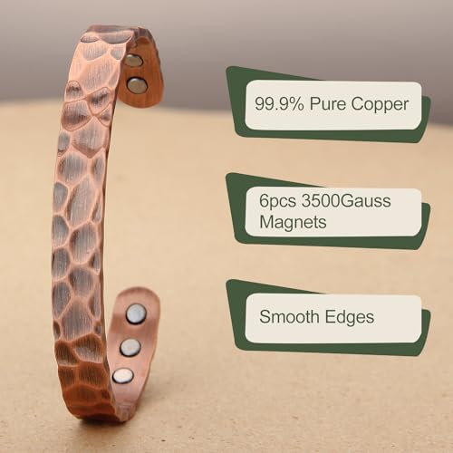 MagEnergy Copper Bracelet for Men, 99.9% Pure Copper Magnetic Bracelet with Double Row Magnets Adjustable Health Jewelry Box MagEnergy