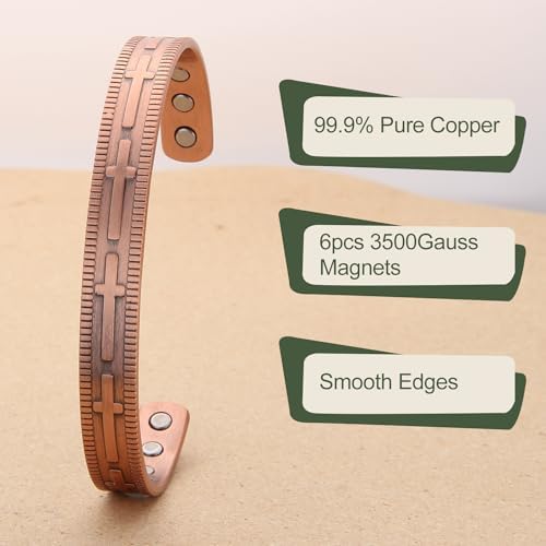 MagEnergy Copper Bracelet for Men Women, Cross Copper Magnetic Bracelet with Ultra Strength Magnets, Adjustable Link Jewelry Box Gift (Sizing Tool) MagEnergy