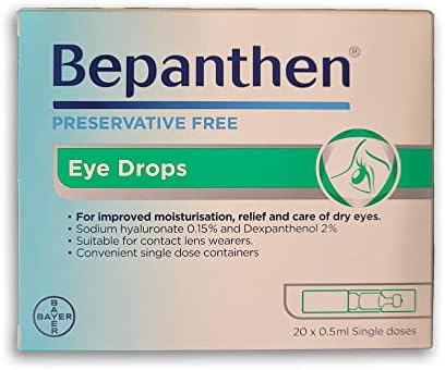 Bepanthen Eye Drops (Капли) for Dry Eyes, Burning Eyes, Itchy Eyes Or Red Eyes - 20 Ampules Generic