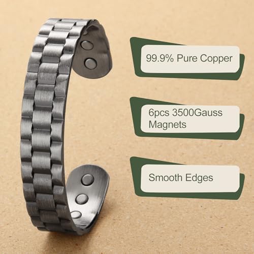 MagEnergy Copper Bracelet for Men, 99.9% Pure Copper Magnetic Bracelet with Double Row Magnets Adjustable Health Jewelry Box MagEnergy