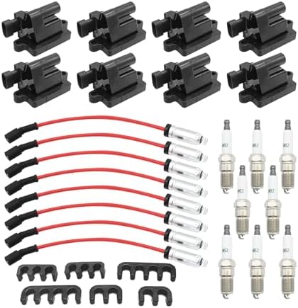 Набор из 8 черных квадратных катушек зажигания + платиновые свечи и красные провода для Chevrolet, GMC, Savana, Sierra, 4.8L, 5.3L, 6.0L Vkinman