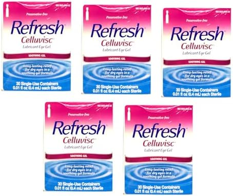 Refresh Celluvisc Lubricant Soothing Eye Gel (Гель), 0.01 oz (Унции) Single Use Vials, 30 Count Per Box (5 Boxes) by Refresh Refresh