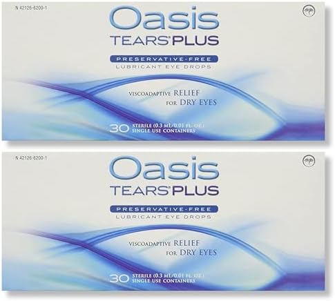 OasisTEARS Plus Preservative-Free Lubricating Eye Drops (Капли), Relief for Dry Eyes, 30 Count Box Sterile Disposable Containers, Dry Eye Relief, Eye Health, Moisturizing Eye Drops (Pack of 2) Generic