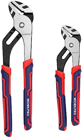 WORKPRO 2-Piece Groove Joint Pliers Set, 10 & 8 Inch Adjustable Water Pump Pliers, Straight Jaw Tongue and Groove Pliers Workpro