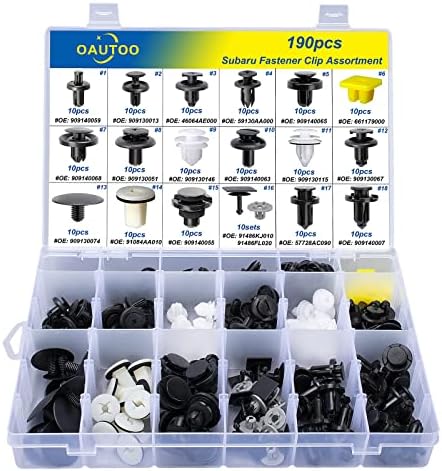 OAUTOO 190pcs for Subaru Body Interior and Exterior Retainer Fastener Clip Assortment 19 Most Popular Sizes & Applications Oautoo