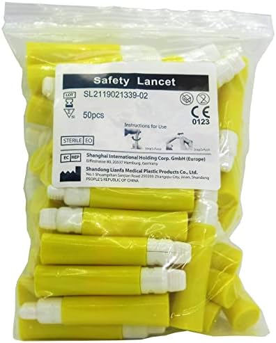 One Step 21g Safety Blood Lancets, 100 Count, 21 Gauge 2.2mm Depth Yellow, Single-Use, Gentle Pressure Activated Comfortable Finger Lancing Needle One Step