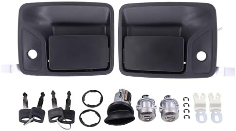 MOTOKU Ignition Switch and Front Left Right Side Door Lock Cylinder with Exterior Door Handles Set for Ford F-250 F-350 F-450 F-550 Super Duty 1999-2016 Excursion 2000-2005 Motoku