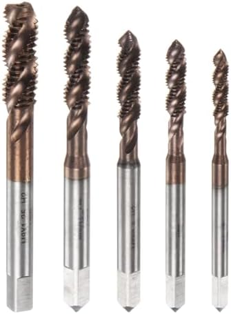 HARFINGTON 5pcs Metric Spiral Flute Tap Set M3 M4 M5 M6 M8 AlTiN Coated M35 High Speed Steel Machine Screw Thread Milling Tap Tapping Threading Tools Harfington