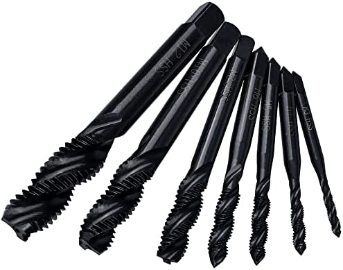 Mesee 7 Pieces Nitriding Coating HSS Spiral Flute Tap Set M3 M4 M5 M6 M8 M10 M12 Machine Screw Taps and Drill Metric Plug Thread Tapping Threading Tool Mesee