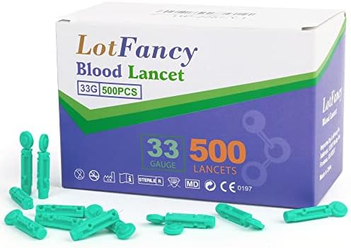 LotFancy Lancets for Diabetes Testing, 500 Count, 33 Gauge, Twist Top Sterile Lancets for Blood Testing and Glucose Testing, Disposable, Fits Most Lancing Devices LotFancy