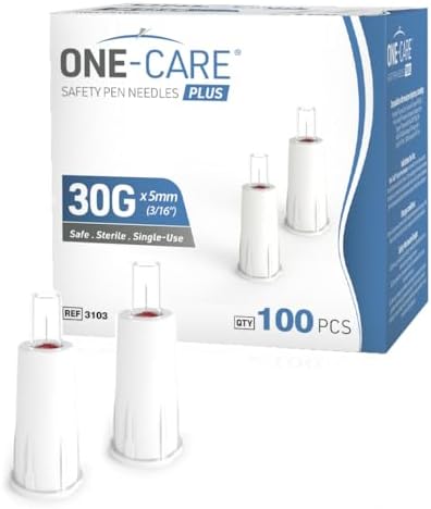 ONE-CARE Plus Safety Pen Tips 30G x 5mm, Comfort, Universal Design, Box of 100 ONE-CARE