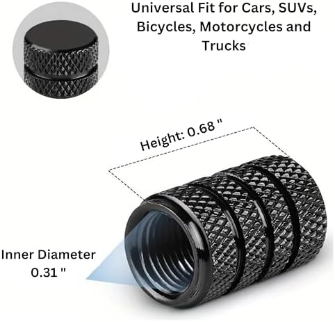 Чёрные алюминиевые крышки клапанов шин, набор из 4 штук, с анодированным покрытием, универсальные для автомобилей, мотоциклов и велосипедов Generic