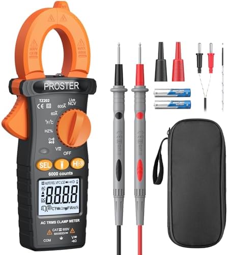 Proster Digital Clamp Meter 6000 Count - for AC Current DC/AC Voltage Capacitance Resistance Frequency On/Off Temperature NVC Function True RMS Duty Cycle Proster