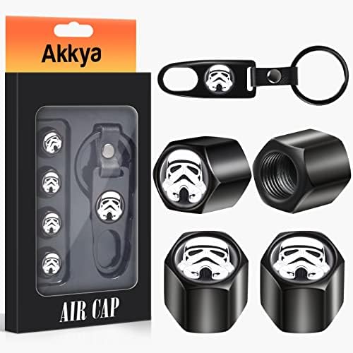 Akkya Tire Valve Stem Caps Cover for Car Bike Bicycle Motorcycles Tractors Mountain Bikes Trucks Cool Character Black Metal Chrome Tire Air Pressure Covers Wheel Accessories Parts Akkya