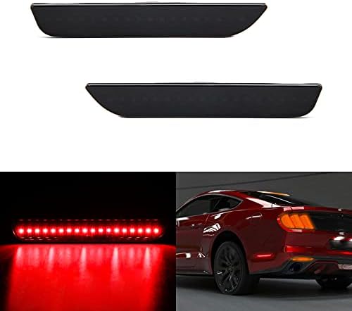 OPP ULITE Rear Red LED Side Marker Lights, Smoked Black Lens, 48 Led Bumper Sidemarker Reflectors Lamps Light Kit for 2010-2014 Ford Mustang, OEM AR3Z15A201D, AR3Z15A201C (LY606-2R) Opp Ulite