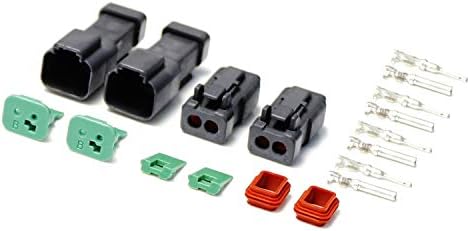 iJDMTOY Set of 2 Deutsch DTP 2-Pin Waterproof Connector Kit with 12-14 Gauge Solid Contacts, Perfect As Custom Retrofit: LED Light Bar, LED Pod, Fog Lamp, etc IJDMTOY