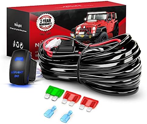 Nilight - 10019W LED Light Bar Wiring Harness Kit 12AWG Heavy Duty 12V 5Pin Rocker Switch Laser On off Waterproof Switch Power Relay Blade Fuse-1 Lead,2 Years Warranty Nilight