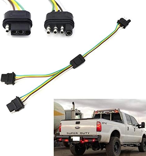 iJDMTOY Trailer Use 4-Way 4-Pin Flat Y-Splitter Dual Plug Adapter Extension Wire Harness Compatible with Truck SUV Install LED Tailgate Light Bar or Trailer Light Applications IJDMTOY