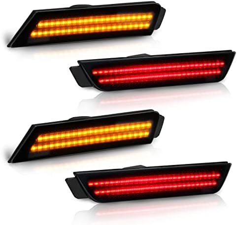 Bestview Smoked LED Side Marker Lights for Chevy Camaro 2010-2015, Front Rear Bumper Sidemarker Lamps Reflectors, Amber & Red(4 PCS) Bestview