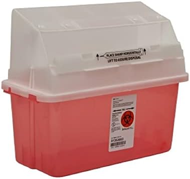 Covidien 31353603 Sharps-A-Gator Safety In Room Sharps Container with Counterbalance Lid, 5 quart Capacity, Transparent Red (Pack of 14) COVIDIEN