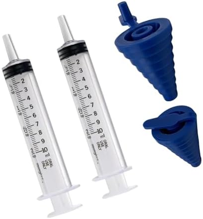 10ml Oral Syringe 2 tsp Calibrated in tsp and ml with Blue Medicine Bottle Syringe Adapter (Pack of 2) Sandhill Tools