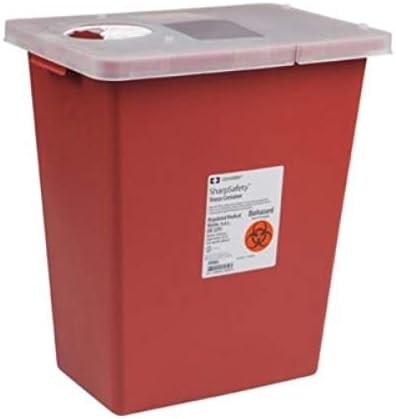 Covidien 8991 SharpSafety Sharps Container Gasketed Slide Lid, 18 gal Capacity, Red (Pack of 5) COVIDIEN