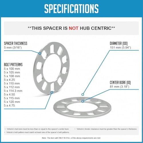 Классические проставки для колес, 2 шт., 5 мм, совместимые с моделями с креплением 5x100 мм, 5x105 мм и другими Wheel Accessories Parts