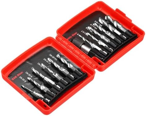 uxcell 13pcs Combination Drill Tap Bit Set, SAE 6-32NC to 1/4-20NC Metric M3 to M10 Thread Taps with Quick Change Adapter, Screw Threading Drilling Tapping Tool Kit Uxcell