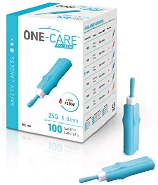 Одноразовые ланцеты MediVena ONE-CARE Plus 25G x 1,8 мм, безопасные и комфортные для забора крови, 100 шт One-Care