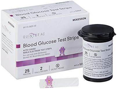 McKesson QUINTET AC Blood Glucose Test Strips - Auto Coding, Noble Electrode Strips, for Self-Testing and Point-of-Care Testing of Whole Blood Glucose, 50 Strips, 4 Packs, 200 Total Mckesson