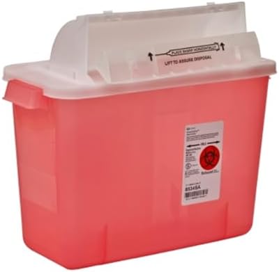 Covidien 8534SA SharpSafety Safety in Room Sharps Container Counterbalance Lid, 2 gal Capacity, Transparent Red (Pack of 10) COVIDIEN