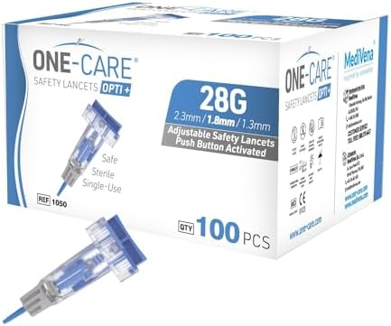 ONE-CARE OPTI+ Adjustable Safety Lancets, 28G x 3 Depth Settings (1.3 I 1.8 I 2.3mm), Sterile, 100/bx ONE-CARE