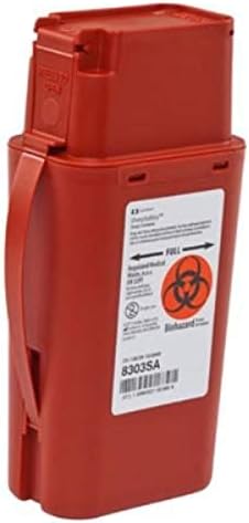 Covidien 8303SA SharpSafety Transportable Sharps Container, 1 Quart Capacity, 8-3/4" Height x 2-1/2" Depth x 4-1/2" Width, Red (Pack of 20) COVIDIEN