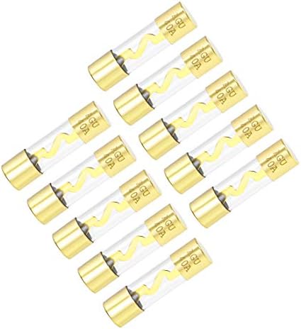 uxcell Cartridge Fuses 40A DC 12V 10x38mm Fast Blow Replacement for Stereo Audio Alarm Amplifier, Glass Fuses Golden 10pcs Uxcell