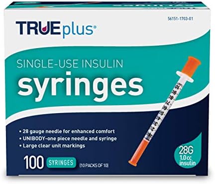 TRUEplus - Insulin Syringes 28g 1.0cc 1/2" (Pack of 100) TRUEplus