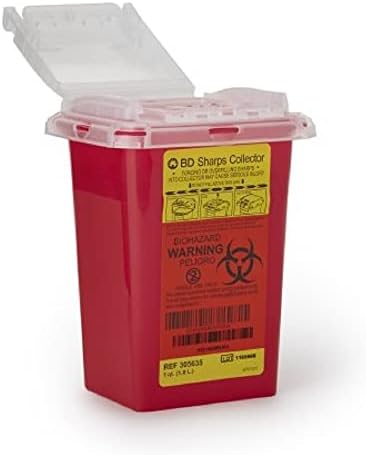 BD Biosciences 305635 Phlebotomy Sharps Collector with Needle Ports, 1 qt. Capacity, Red BD