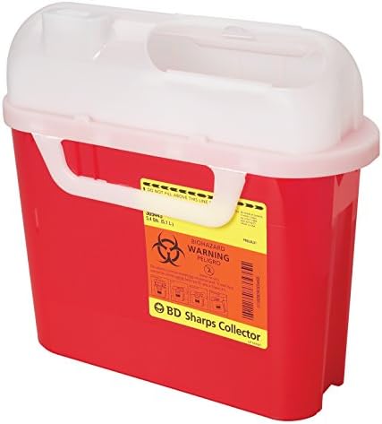 BD Medical Systems 305443 Sharps Collector, Side Entry, 5.4 Quart Capacity, 10.75" Height x 12" Width x 4.5" Depth, Red (Pack of 20) BD