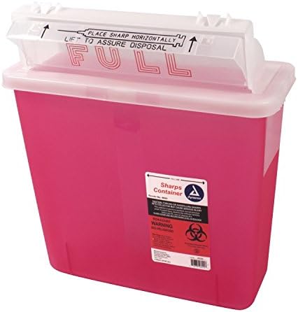 Dynarex D4624 Sharp Container, Provides a Safe Disposal of Medical Waste and Needles, Non-Sterile & Latex-Free, 5 Quarts, Made with Thermoplastic, Red, Pack of 20 Dynarex