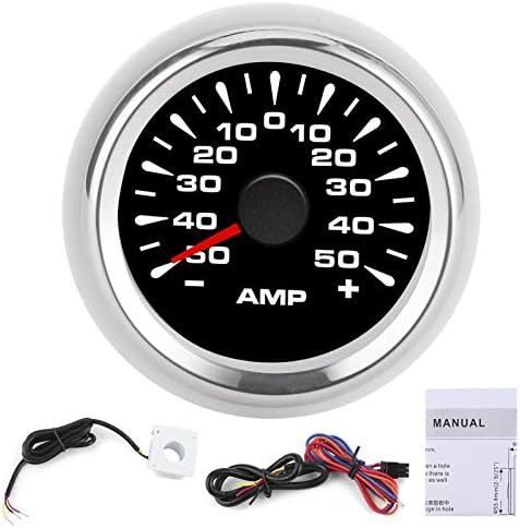 Aramox Amp Gauge 12v, 50A Ammeter AMP Gauge LCD Display Stepper Motor Ampere Meter IP67 Waterproof Universal(Black Dial Silver Frame) Aramox