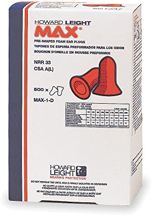 Howard Leight MAX-1-D-USA MAX1-D Earplugs Refill for Dispenser, Bulk Pack of 500 Pairs/Box HOWARD LEIGHT