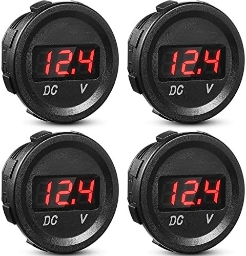 Frienda 4 Pieces DC 12V Car Voltage Gauge LED Display Waterproof Voltmeter Digital Round Panel Voltmeter Compatible with Vehicle Motorcycle Truck Camper Caravan ATV UTV Car Boat (Blue) Frienda