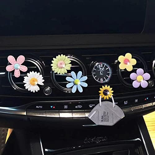 7 Pcs Cute Daisy Air Vent Clips, Flower Car Air Fresheners Vent Clips Car Diffuser Vent Clip Charm Car Decoration for Women Cute Car Interior Decor Flower Car Accessories + Sunflower Mask Hook Xinjincang