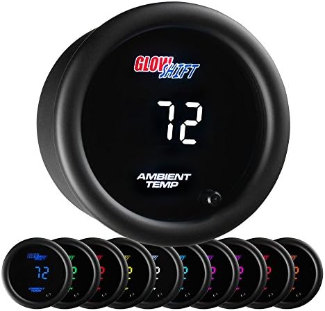 GlowShift 10 Color Digital Air Temperature Gauge Kit - Reads Outside Air Temp from -40-200 Degrees F - Includes Sensor - Multi-Color LED Display - Tinted Lens - 2-1/16" (52mm) GlowShift