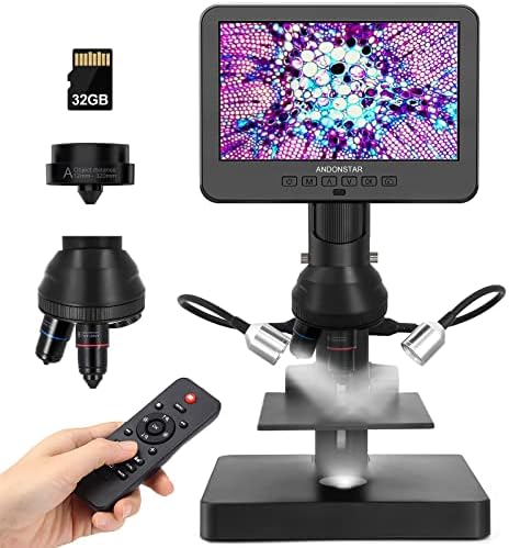 Andonstar AD246S-P HDMI Digital Microscope with 7'' Screen, 4000x 3 Lens 2160P UHD Video Record, Coin Microscope for Error Coins, Biological Microscope Kit for Adults and Kids, Prepred Slides Andonstar