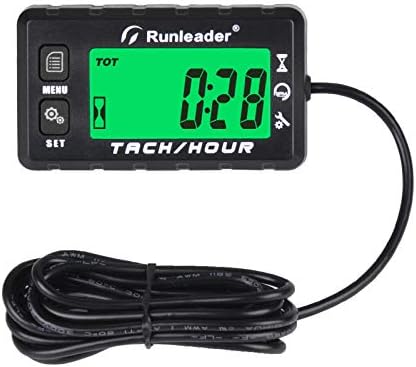 Runleader Hour Meter Tachometer, Maintenance Hourmeter, Alert RPM Reminder, Multi-Color Backlit Display,Initial Hours Settable,Waterproof for Lawn Mower Generator Marine ATV UTV(Black) Runleader